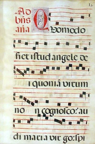 Leaf of Antiphonal or Choir Missal on vellum. Notation is on the five-line stave as used today
