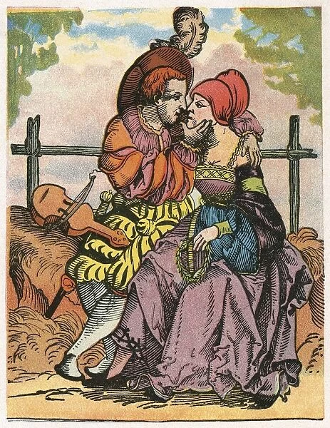 The Two Lovers. On the bank beside the man is an instgrument of the viol family