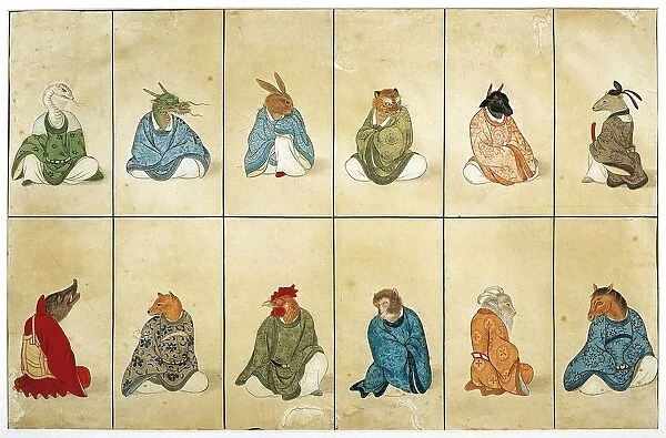 Men with Animal Heads, watercolor
