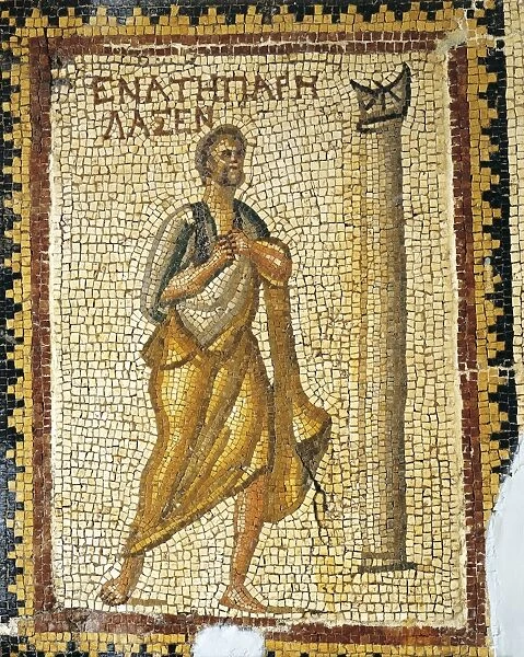 Mosaic depicting man looking at sundial, from ancient Daphne (Turkey)