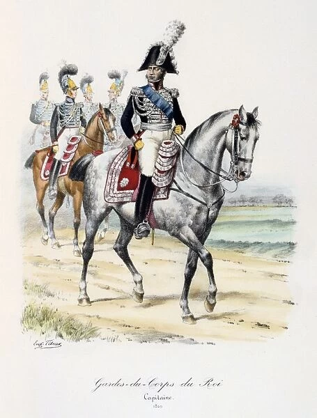 Mounted Captain of the Kings guard, 1820. From Histoire de la maison militaire
