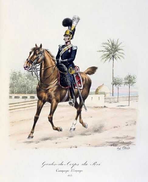 Mounted officer of the Spanish regiment of the Royal guard, 1813. From Histoire de