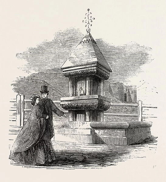 New Drinking Fountain at Scarborough, Uk, 1860 Engraving
