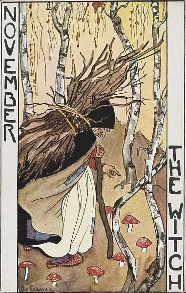 November: The Witch Postcard by Rie Cramer. ca. 1907-1930, November: The Witch Postcard by Rie Cramer