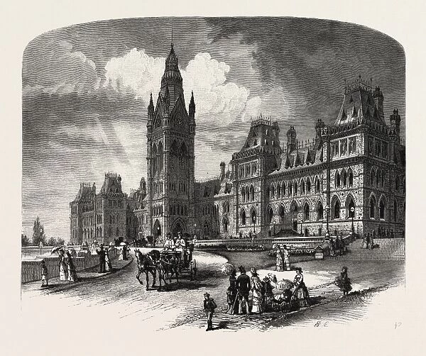 Ottawa, Main Buildings, Houses of Parliament, Canada, Nineteenth Century Engraving