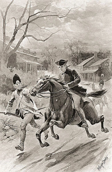 Paul Revere's midnight ride, April 18, 1775, to alert the Colonial militia to the approach of British forces before the battles of Lexington and Concord