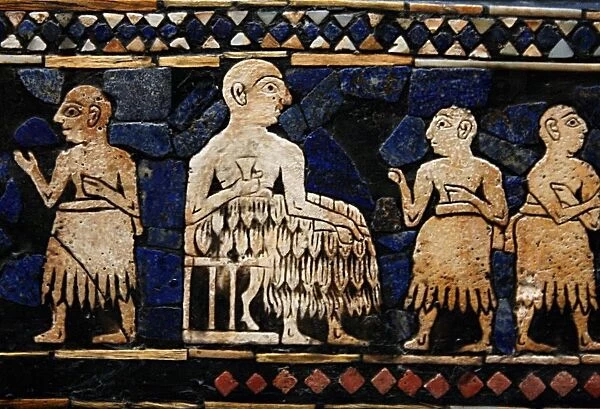 Detail from The Peace frieze from the Standard of Ur. Sumerian artefact excavated