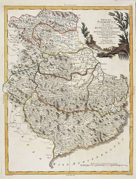 Piedmont region and County of Nice. Map by Antonio Zatta from Nuovo Atlante, Venice, Copper engraving. 1782
