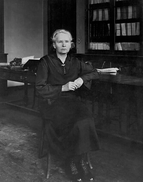 Portrait of Marie Curie in her office