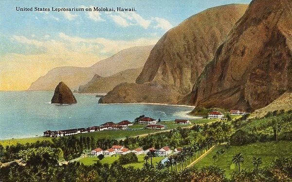 Postcard of United States Leprosarium on Molokai. ca. 1916, United States Leprosarium on Molokai, Hawaii. UNITED STATES LEPROSARIUM ON MOLOKAI. In this beautiful spot the United States government has spent nearly half a million dollars trying to solve the problem of this most dreaded disease. In no place in the world has leprosy received the scientific study that it has in Hawaii, and it is hoped that a serum will soon be discovered that will bring relief to many thousands that are suffering from the disease which has baffled physicians since the dawn of civilization. Buildings begun in 1907. Station opened for reception of patients, 1909. Original appropriation for buildings, $100, 000, 00. Equipment and maintenance to date, about $350, 000, 00