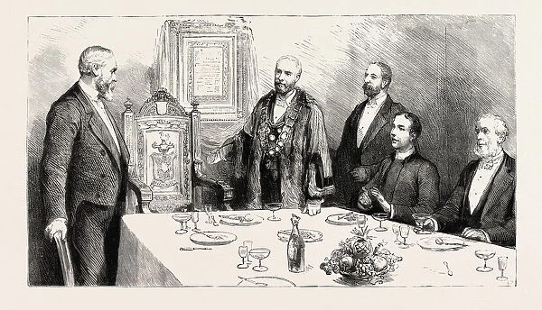 Presentation of a carved oak chair to Dr. James Williams at Brecon, Wales, Colonel John Morgan