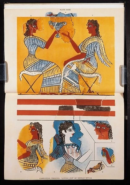 Reproduction of frescoes by Sir Arthur John Evans, The Palace of Minos at Knossos, edition 1921