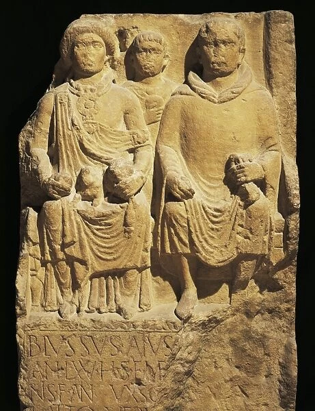 Roman civilization, sailorsailor Blussos gravestone depicting Blusso wearing tunic and hooded cloak, relief by Weisenan found in Mainz, Germany