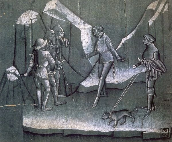 Scene from a story of chivalry. Bolognese artist c1400. Pen and brush, brown ink