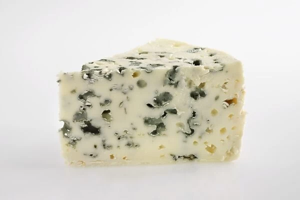 Slice of French Roquefort ewes milk blue cheese