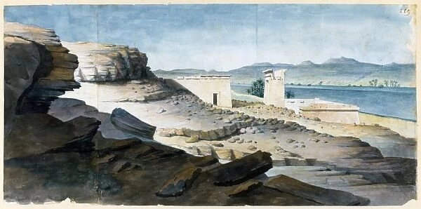 Temple of Amada, Nubia. Watercolour, Nestor l Hote (1804-1842) French Egyptologist