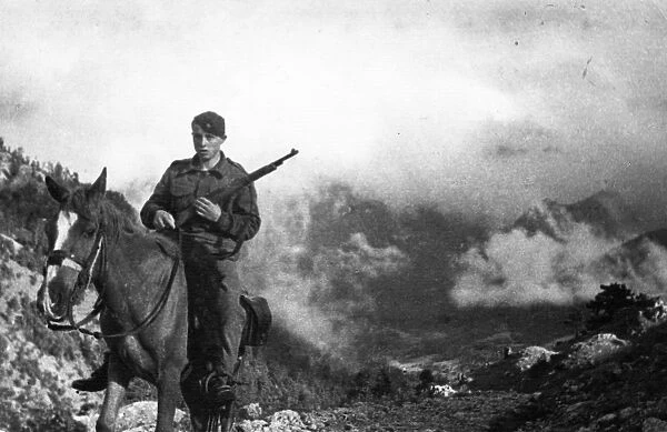 World war 2, a yugoslavian partisan scout in the mountains of yugoslavia