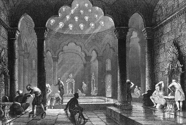 Hot House. circa 1800: An old engraving showing the inside of a Turkish Bath