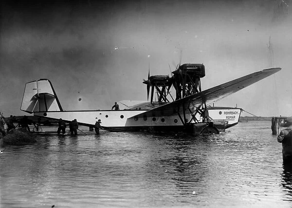 Seaplane. Circa 1920: Sideview of large seaplane Rohrbach Romar