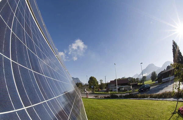 Solar panels a the roundabout island, Ost district, Woergl, Tyrol, Austria, Europe