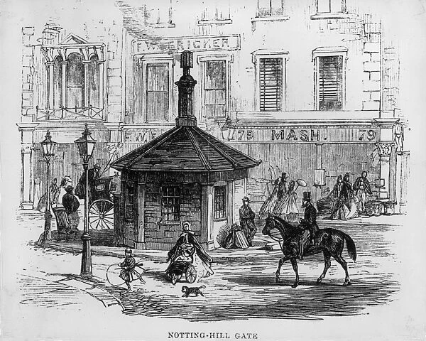 Toll Gate. 1864: The turnpike at Notting Hill Gate in London