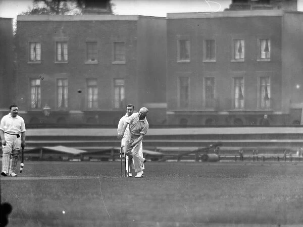 House of Commons cricket match at the Oval. Sir Rowland Blades, MP, bowling