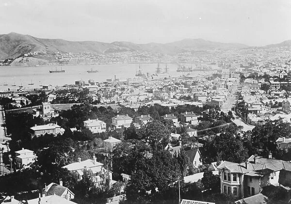 New Zealand. Wellington, a general view of the town and harbour from Thornden