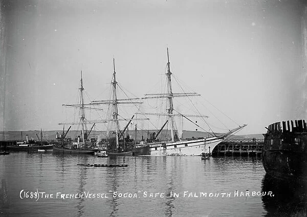 The three-masted French ship Socoa in Falmouth Harbour, Cornwall. 1906