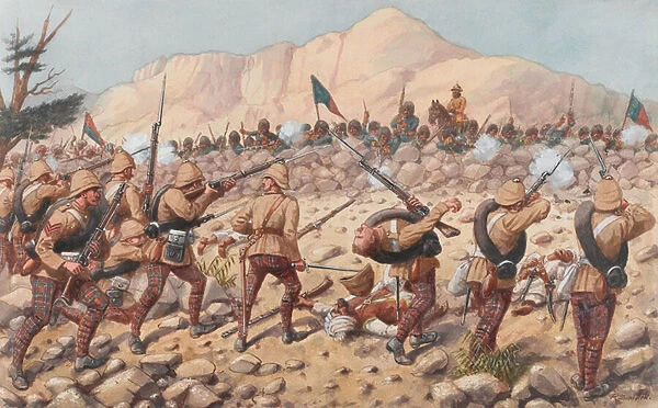 72nd Duke of Albanys Own Highlanders advancing at Peiwar Kotal, 1879 (w  /  c)