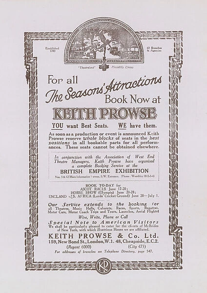 Advertisement for Keith Prowse (engraving)