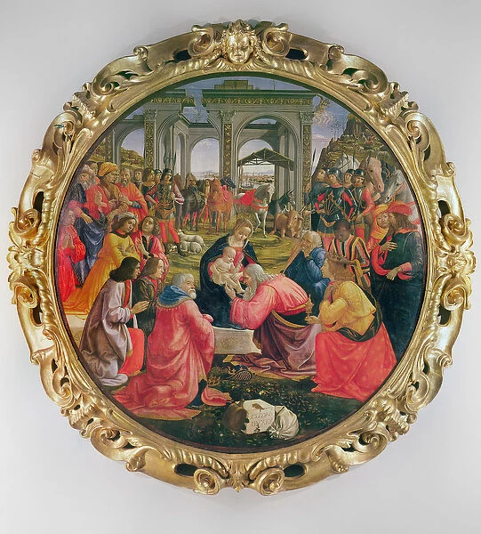 The Adoration of the Magi (with partial frame), 1487 (oil on wood)