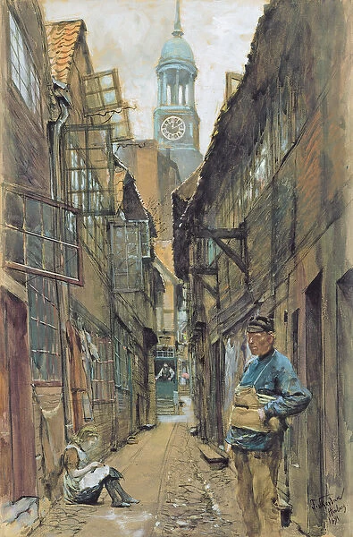 A Back Alley in Hamburg, 1891 (w  /  c on paper)