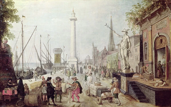 The Ancient Port of Antwerp (oil on canvas)
