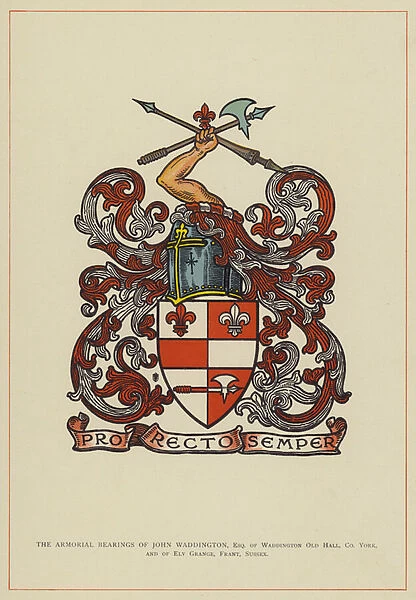 The Armorial Bearings of John Waddington, Esquire of Waddington Old Hall, County York... (colour litho)