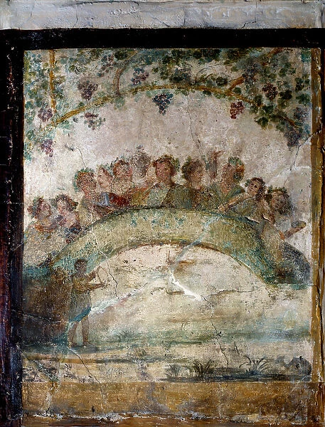 Art of ancient Rome: pampers and genies wings. fresco of the 1st century AD