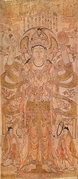 Avalokiteshvara with nine heads and six arms, from Dunhuang, Gansu Province, Tang Dynasty
