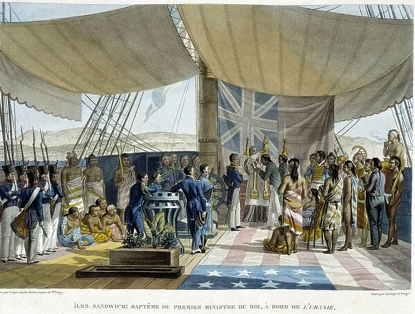 Baptism of natives of the Sandwich Islands aboard the Urania, early 19th century