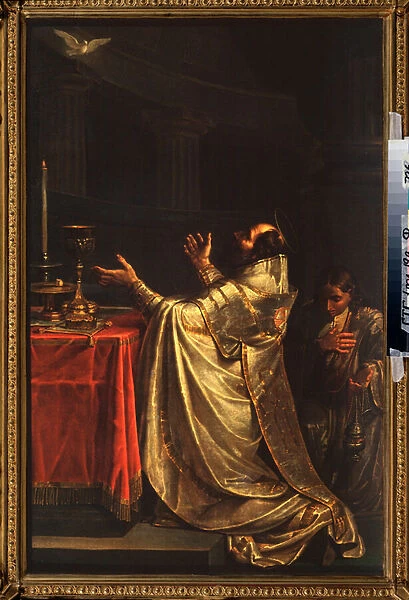 Basile le Grand (330-379) (ou Basile de Cesaree) se prosternant devant la colombe du saint Esprit (saint-Esprit) - Basil the Great - Peinture de Vasili Kuzmich Shebuev (1777-1855), huile sur toile, 1811-1812 - Art russe 19e siecle