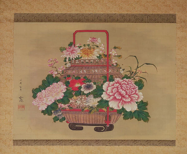 Basket of flowers, 1837 (ink and colours on silk)