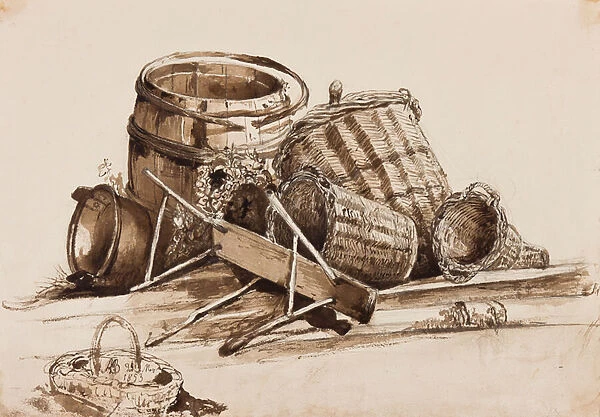 Baskets, barrels and bench, with additions by Prince Alfonso Maria di Borbone (1841-1934)