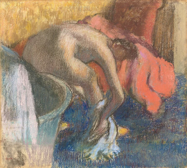 After the bath, woman drying her leg (the red robe), c. 1893 (pastel on paper)