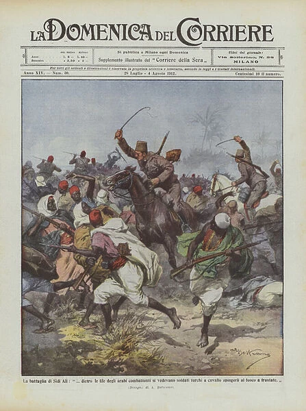 The battle of Sidi Ali, ... behind the ranks of the fighting Arabs you could see Turkish soldiers... (colour litho)