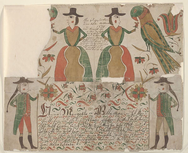 Birth and Baptism Certificate for Anna Margrata Willeman, Fraktur Painting, c