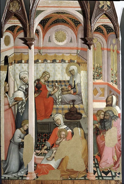 Birth of Mary (detail) - triptych on pannel, 1381