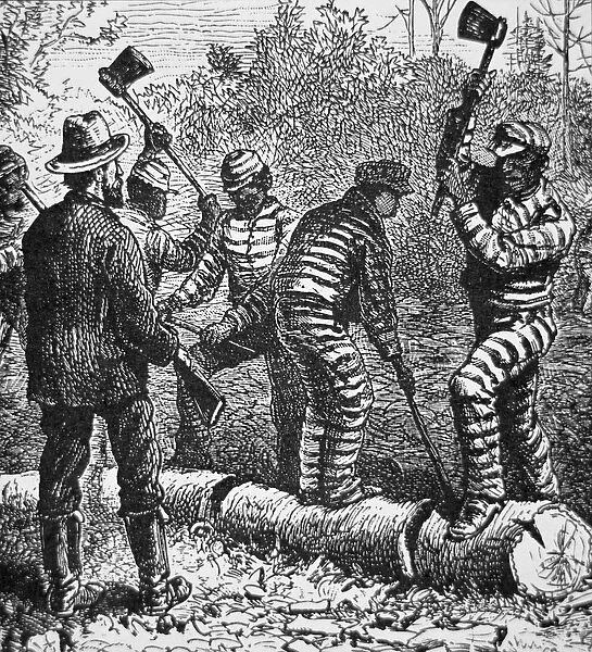 Black convicts on a chain-gang at work in Georgia (engraving)