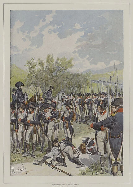 Bonaparte passing among the ranks of his army (colour litho)