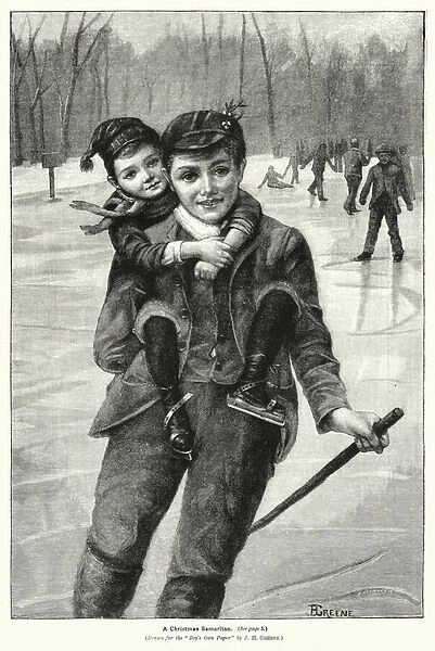 Boys skating (litho)