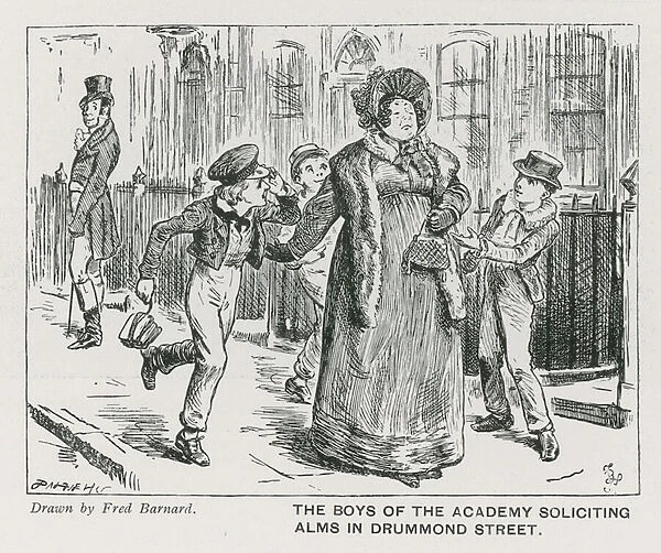 The boys of the Wellington House Academy soliciting alms in Drummond Street (engraving)