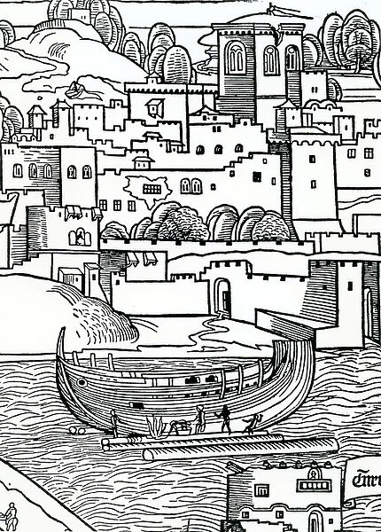 Breaming a ship, 1486 (woodcut)