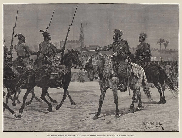 The British Mission to Morocco, Early Morning Parade before the Sultan, Kaid Maclean at Work (engraving)